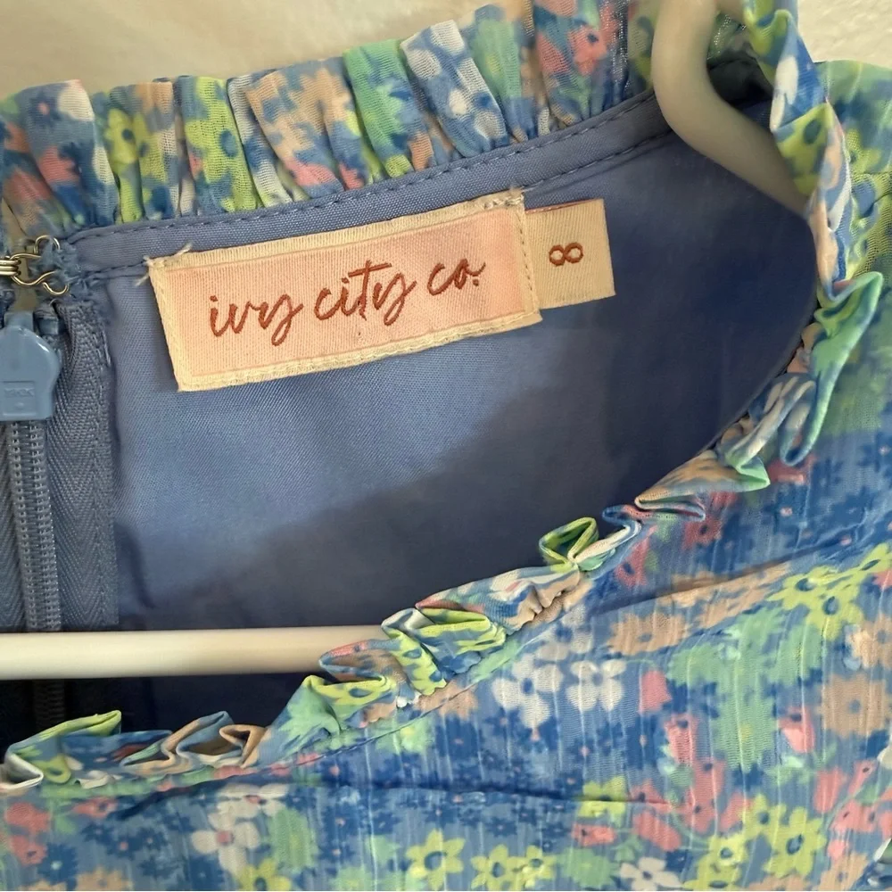 Ivy City Co Blue & Green Floral Ruffle Midi Dress - Picture 3 of 4